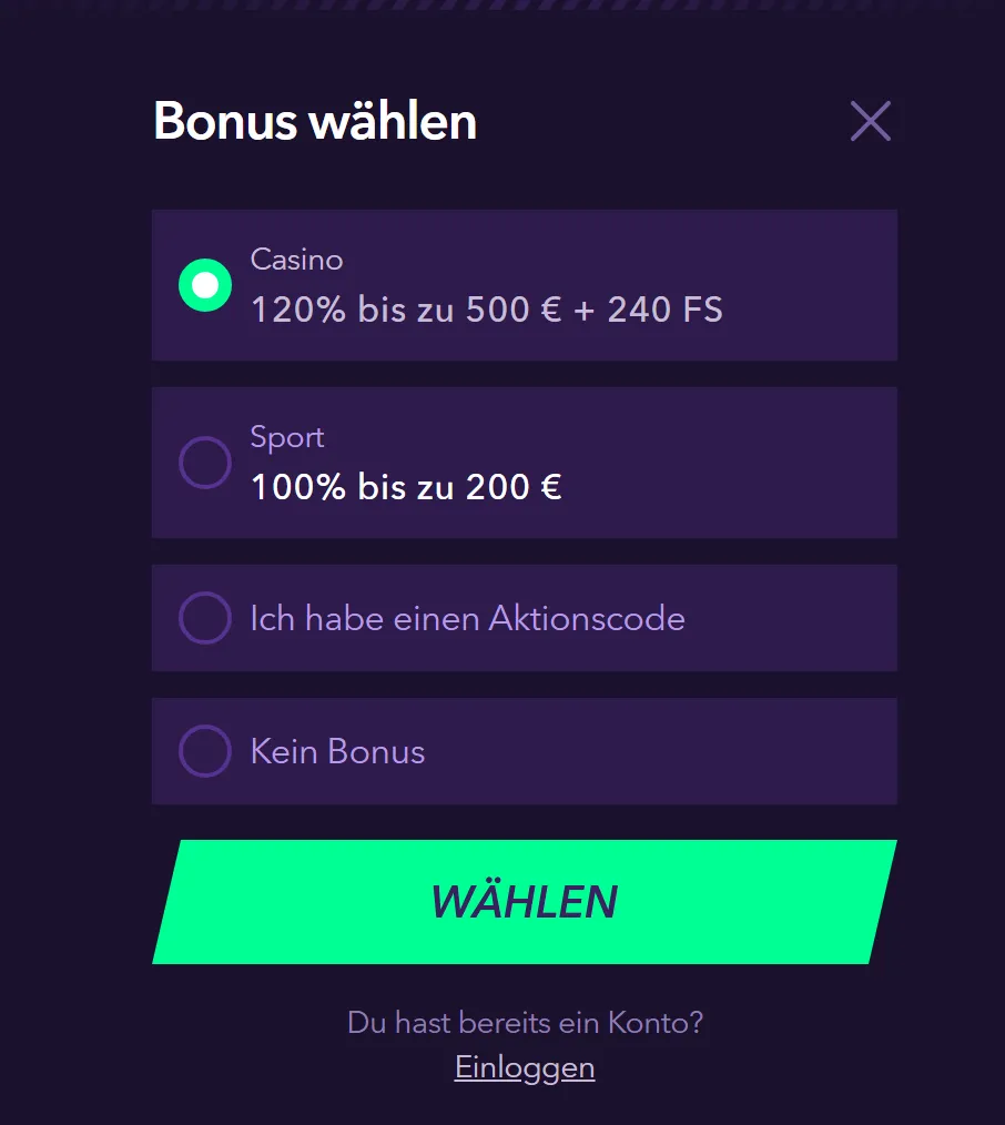 Registrierung Naobet 